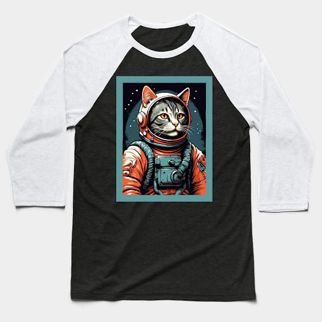 Cat Astronaut Baseball T-Shirt by VivaLaRetro